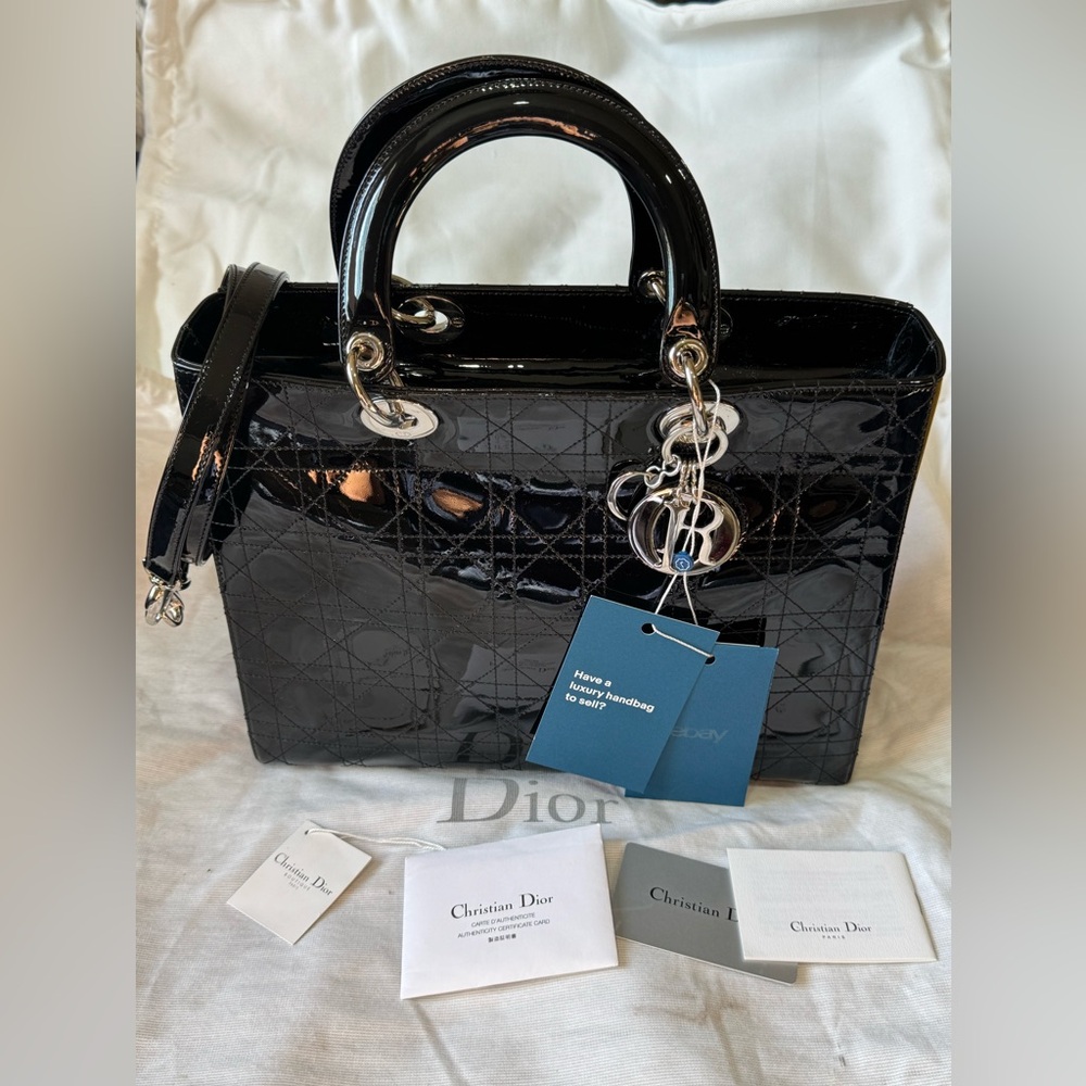 Christian Dior lady Dior Black Patent Leather Handbag